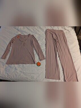 MAGNETIC ME Mom 2pc PJs SET maternity L/S nursing Desert Pink Modal  Spandex NWT